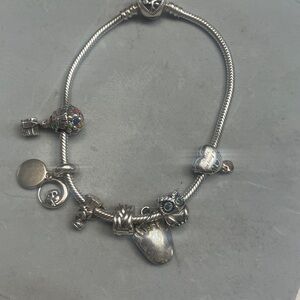 Pandora Charm Bracelet with Heart and Bead Accents